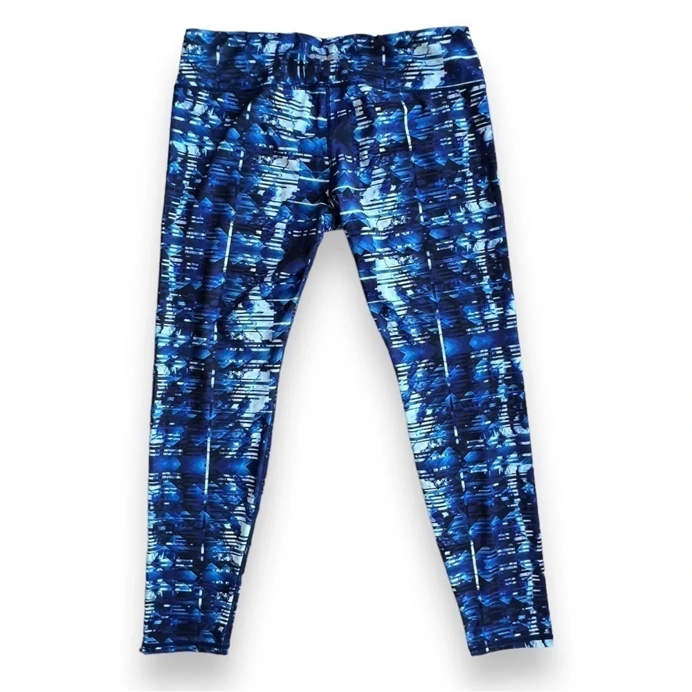 Ododos Women’s High Waist Yoga Leggings Blue Print Size XL